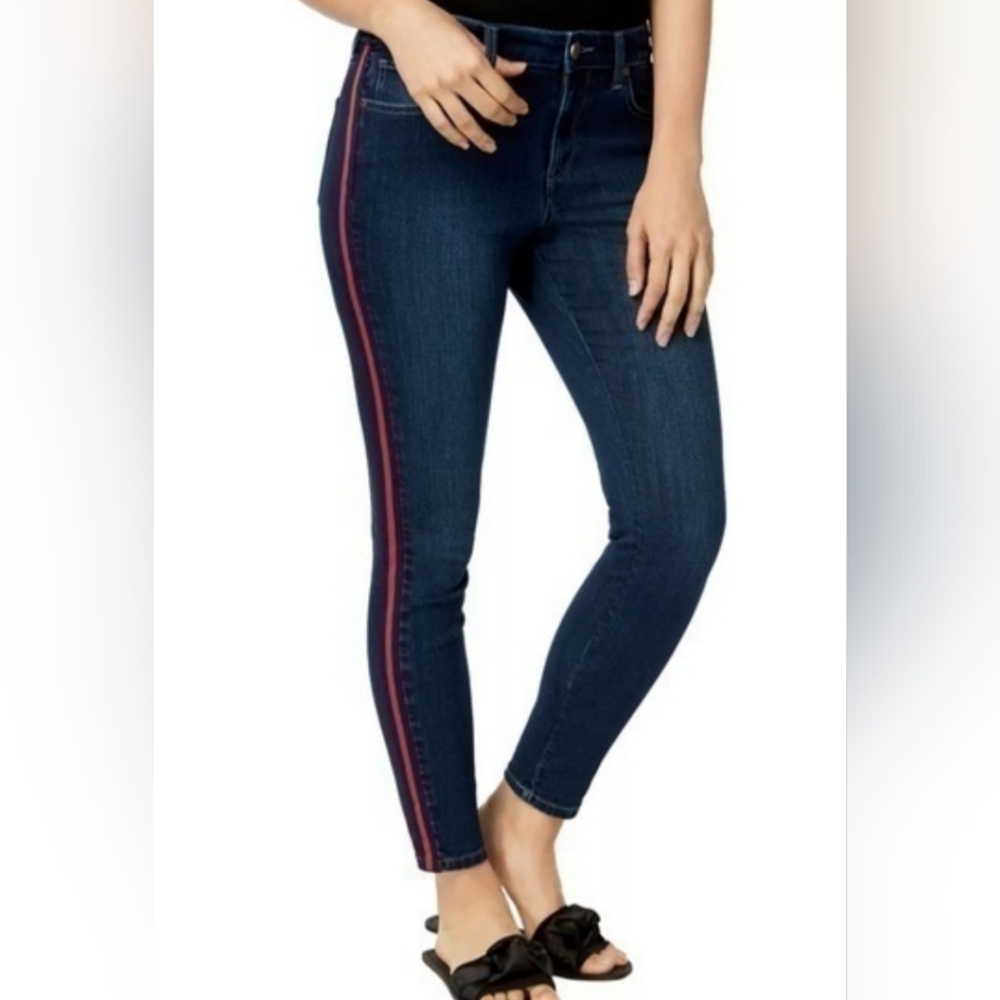 Maison Jules Dark Blue Skinny Jeans with Red Accent